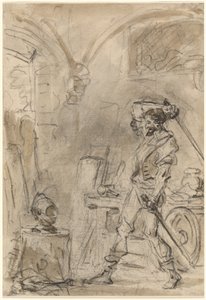 Dom Quixote prestes a golpear o capacete de Jean Honore Fragonard