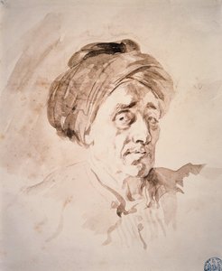 Cabeça com um turbante Drawing na lavagem por Jean Honore Fragonard (1732-1806). Besancon do século XVIII. Museu de Belas Artes de Jean Honore Fragonard