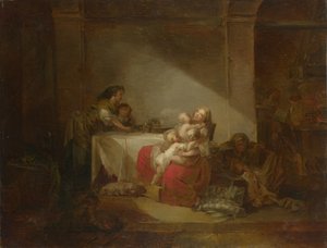 Cena interior. A mãe feliz, segunda metade do século XVIII. de Jean Honore Fragonard