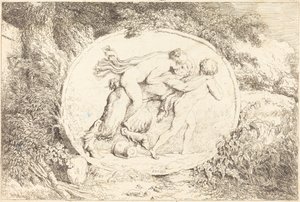 Ninfa montada em um sátiro (jovem montada em um sátiro) de Jean Honore Fragonard