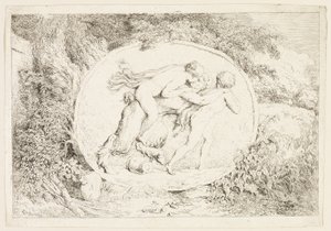 Ninfa montada no dorso de um sátiro, de Bacchanales, ou Jogos dos Sátiros de Jean Honore Fragonard
