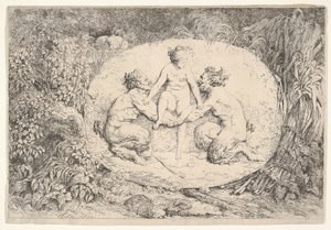 Ninfa apoiada por dois sátiros, 1763. de Jean Honore Fragonard