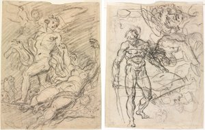 Orfeu e Eurídice (reto); Estudos de Figuras (verso) de Jean Honore Fragonard