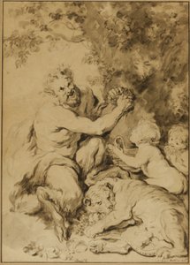 Sátiro pressionando uvas ao lado de um tigre de Jean Honore Fragonard