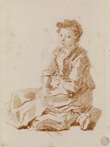 Pequena menina sentada no chão (giz vermelho sobre papel) de Jean Honore Fragonard
