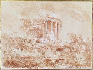 Templo do Sybil no Tivoli (giz vermelho sobre papel) de Jean Honore Fragonard