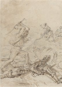 O arrieiro atacando Dom Quixote enquanto ele jaz indefeso no chão de Jean Honore Fragonard