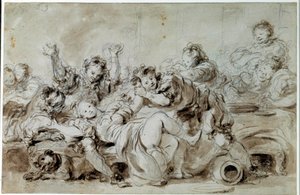 O agressor castigado Após "o gascão castigado", conto de Jean de la Fontaine. Desenho de Jean Honore Fragonard (1732-1806) Colecção privada do século XVIII de Jean Honore Fragonard