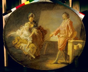 O início do modelo Um jovem modelo que não se atreve a ser. Pintura de Jean Honore Fragonard (1732-1806). Paris. Museu Jacquemart Andre de Jean Honore Fragonard