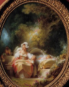 A boa mãe Uma jovem mãe rodeada por seus filhos em um jardim. Pintura de Jean Honore Fragonard (1732-1806) de Jean Honore Fragonard
