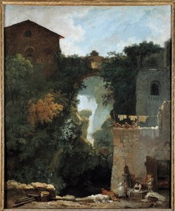 As cachoeiras de Tivoli Des lavandieres em uma paisagem de cachoeiras. Pintura de Jean-Honore Fragonard (1732-1806) Sol do século XVIII. 0,72x0,6 m. de Jean Honore Fragonard