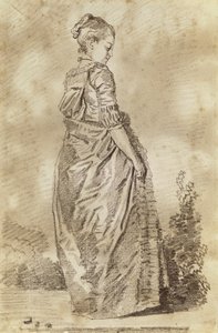 Jovem mulher andando (giz vermelho sobre papel) de Jean Honore Fragonard