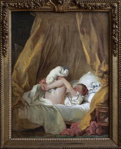 Menina com um cão. Pintura de Jean Honore Fragonard (1732-1806), óleo sobre tela de Jean Honore Fragonard