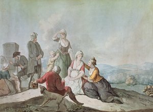Voltaire conversando com os camponeses em Ferney de Jean Huber