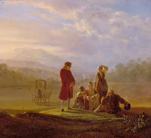 Voltaire conversando com os camponeses em Ferney