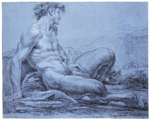 Um Fauno Sentado, c.1755-57 (giz preto e branco sobre papel azul) de Jean II Restout