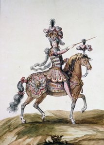 Cavaleiro com espada, desenho de fantasia para "Le Carrousel des Galants Maures".