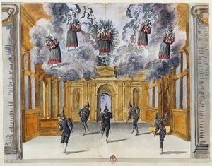 Cenário de Jean Berain the Elder (1640-1711) para Le feste di Amore e di Bacco (As Celebrações do Amor e de Baco), ballet de Jean-Baptiste Lully (1632-1687), apresentado no Palais-Royal em Paris, 15 de novembro