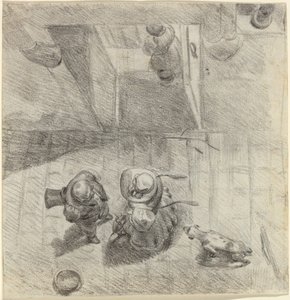 Vista aérea de um homem e uma mulher conversando de Jean Ignace Isidore Grandville