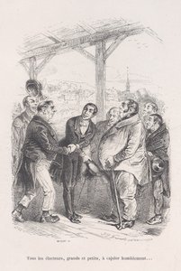 Todos os eleitores, grandes e pequenos, se reúnem para humildemente persuadir uns aos outros... desde as Pequenas Misérias de..., 1843. de Jean Ignace Isidore Gérard