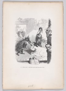 Nesta história assustadora, Zemire se joga aos pés de Azor de Cenas do ..., ca. 1837-47. de Jean Ignace Isidore Gérard