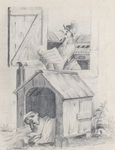 Cachorro na casinha, galo cantando na janela, ca. 1842. de Jean Ignace Isidore Gérard