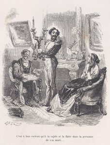 É bom que ele a persuade e a lisonjeia na frente do marido. da Pequena Miseri..., 1843. de Jean Ignace Isidore Gérard