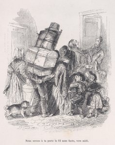Estaremos à sua porta ao meio-dia sem falta. das Pequenas Misérias da Vida Humana, 1843. de Jean Ignace Isidore Gérard