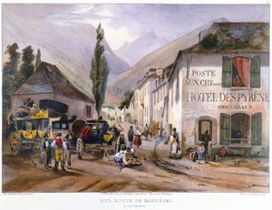 Chegada e reparo de uma diligência na Luz na estrada para Barreges, c.1840