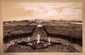 Vista Geral do Parque e Palácio em Versalhes, publicado por Auguste Bry (litho)