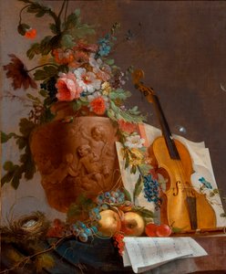"Nature morte aux fleurs et au violon" (Natureza morta aux fleurs et au violon) Peinture de Jean-Jacques Bachelier (1724-1806) vers 1750 - Óleo sobre tela - 88,9x73,5 - Galeria de Arte da Austrália do Sul