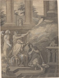 Palas Atena na forma de um pássaro deixando Nestor e Telêmaco de Jean Jacques François Le Barbier I