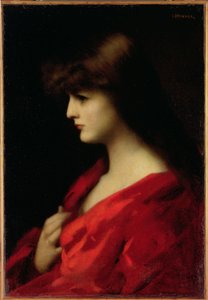 Estudo de uma mulher de vermelho no início da década de 1890
