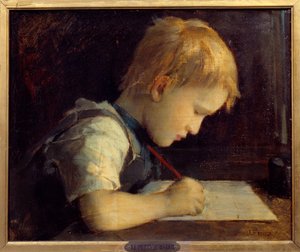 O pequeno escritor Paul Henner (1860-1867) sobrinho do artista Pintura de Jean Jacques Henner (1829-1905) Paris do século XIX, Musee du Petit Palais de Jean Jacques Henner
