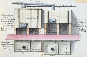 Projeto para sistema de aquecimento de água no Hotel de Montholon em Paris, c.1787 (wc no papel)