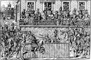 Morte do rei Henrique II no torneio, 1559 1570 de Jean Jacques Perrissin