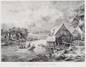 Um moinho às margens do rio, 1774 de Jean Jacques de Boissieu