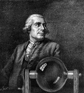 Retrato de Joseph de Montgolfier (1740-1810), industrial francês, inventor do balão de ar quente. (Do retrato de Boissieu, no Musee de Lyon). Gravura em "La Nature: Revue des sciences et de leurs applications aux arts et a l