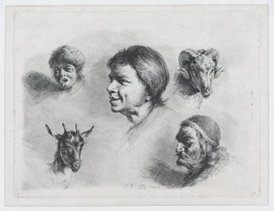 Estudo de cinco cabeças, 1803. de Jean Jacques de Boissieu