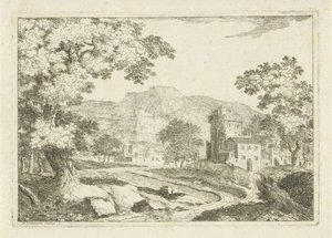 Paisagem do rio com casas e torres de Jean Joseph Hanson