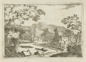 Paisagem fluvial com casas e torres de Jean Joseph Hanson