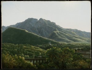 Vista da ponte e da cidade de Cava, Reino de Nápoles de Jean Joseph Xavier Bidauld
