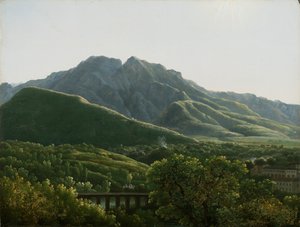 Vista da ponte e parte da cidade de Cava, Reino de Nápoles