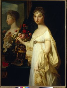 Retrato da Imperatriz russa Elizabeth Alexeievna, Princesa Louise Augusta de Baden (1779-1826) (Imperatriz Elizabeth Alexeievna, Princesa Louise de Baden - Pintura de Jean Laurent Monnier (1743/46-1808), óleo sobre tela (130,5x99 cm)