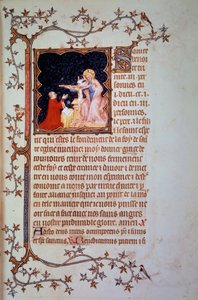 Duque João I de Berry (1340-1416) antes da Miniatura da Santíssima Trindade retirada do manuscrito (ms. lat. 18014) "As Pequenas Horas de João de Berry" iluminado por João o Negro, cerca de 1375. Paris, B.N. de Jean Le and workshop (attr. to) Noir