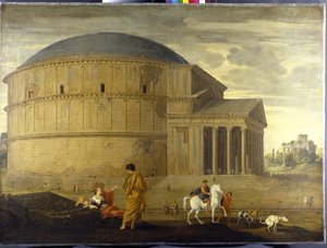 Vista de Capriccio do Panteão com o templo da Vespasian (óleo sobre tela)