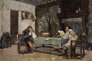 Colaboração entre Jean Baptiste Moliere e Pierre Corneille - "Les auteurs Jean-Baptiste (Jean Baptiste) Poquelin dit Moliere (1622-1673) et Pierre Corneille (1606-1684)" gravura após a pintura de Jean-Leon (Jean Leon) Gerome