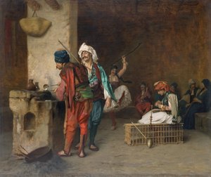 Cafe House, Cairo Casting Bullets, 1884 ou anterior. de Jean Leon Gerome