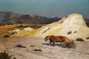 Leoa e filhotes; Leoa e Lioceaux, de Jean Leon Gerome