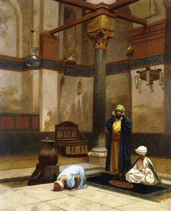 Três pessoas orando na mesquita da esquina; Três personagens orando em um canto da mesquita, de Jean Leon Gerome
